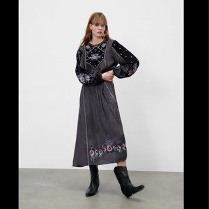 ZARA EMBROIDERED MIDI DRESS